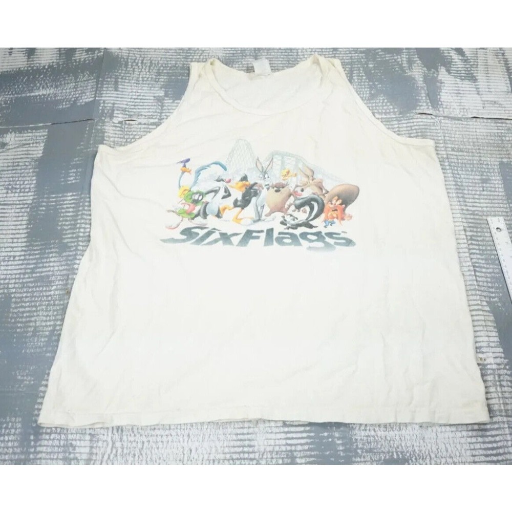 Six Flags shirt mens large vintage loony toons tank top sleeveless muscle tee